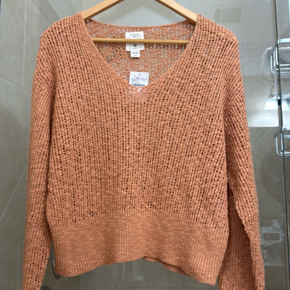 Billabong open weave sweater orange Small NWT